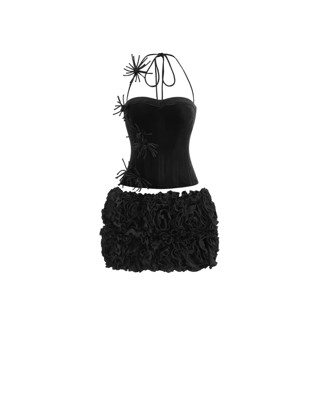 Halter Lace Back Rosette Two Piece