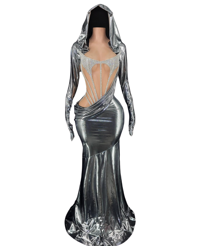 Luxe Metallic Hooded Gown