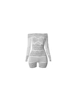 Snow Angel Lace Cut Out Long Sleeve Off Shoulder Romper