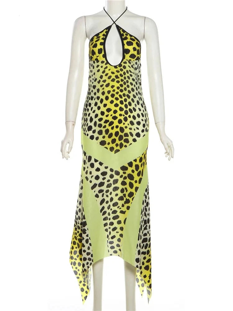 Mya Leopard-Print Halter Dress