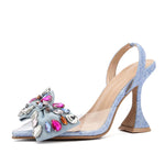 Denim Bowknot Crystal Pump