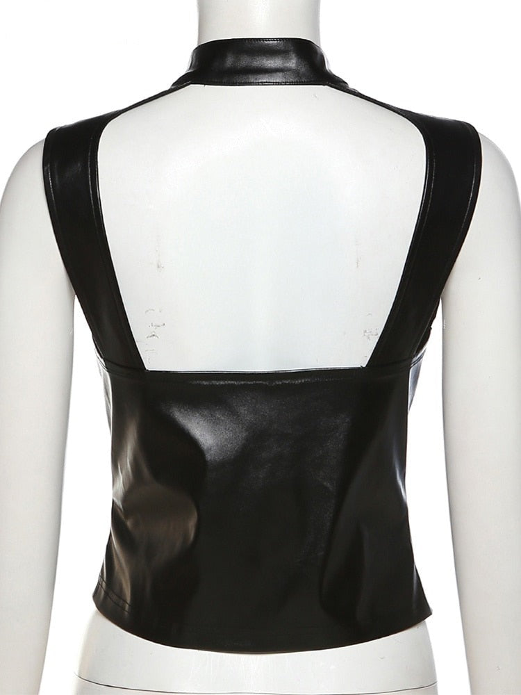 Kiana Faux Leather Zip Up Top