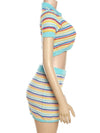 Rainbow Knit Striped Skirt Set