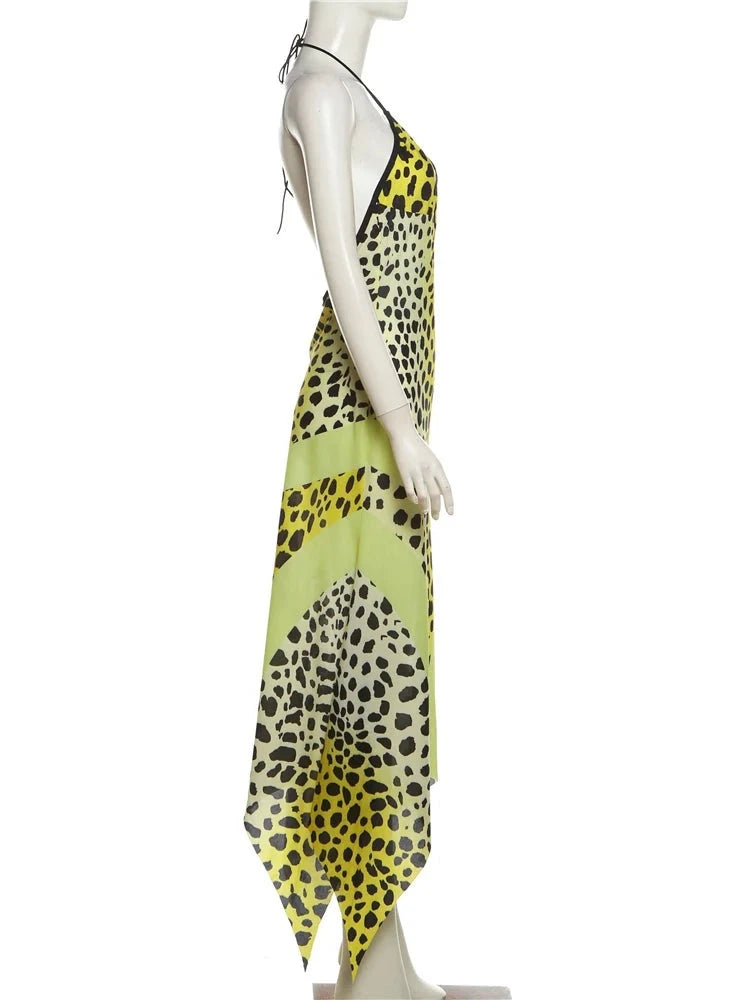 Mya Leopard-Print Halter Dress