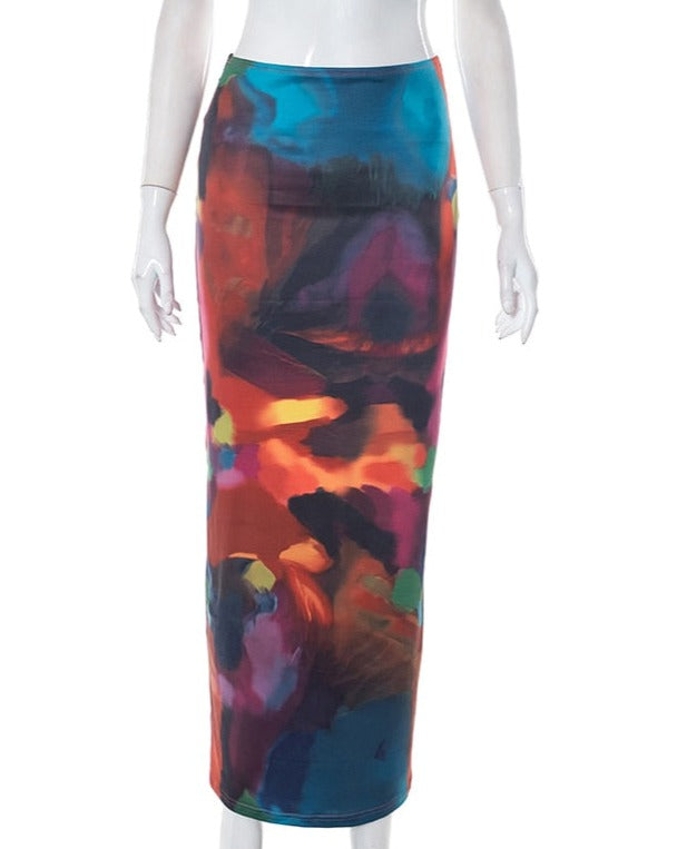 Multicolor Print Maxi Skirt