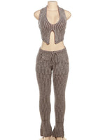 Priscilla Sleeveless Rib Knit Flare Pant Set