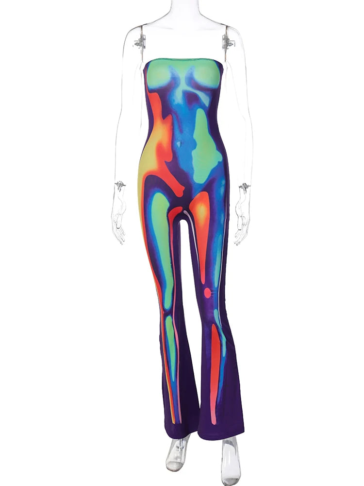 Electric Curves Multicolor Body Print Tube Jumpsuit