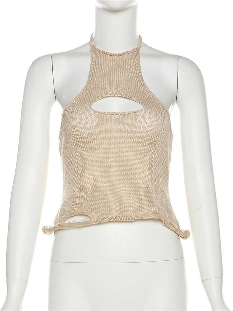Cassey Halter Knit Top - Cream