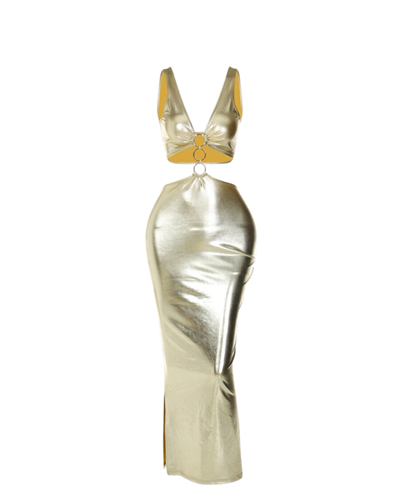 Circle Detail Metallic Maxi Dress