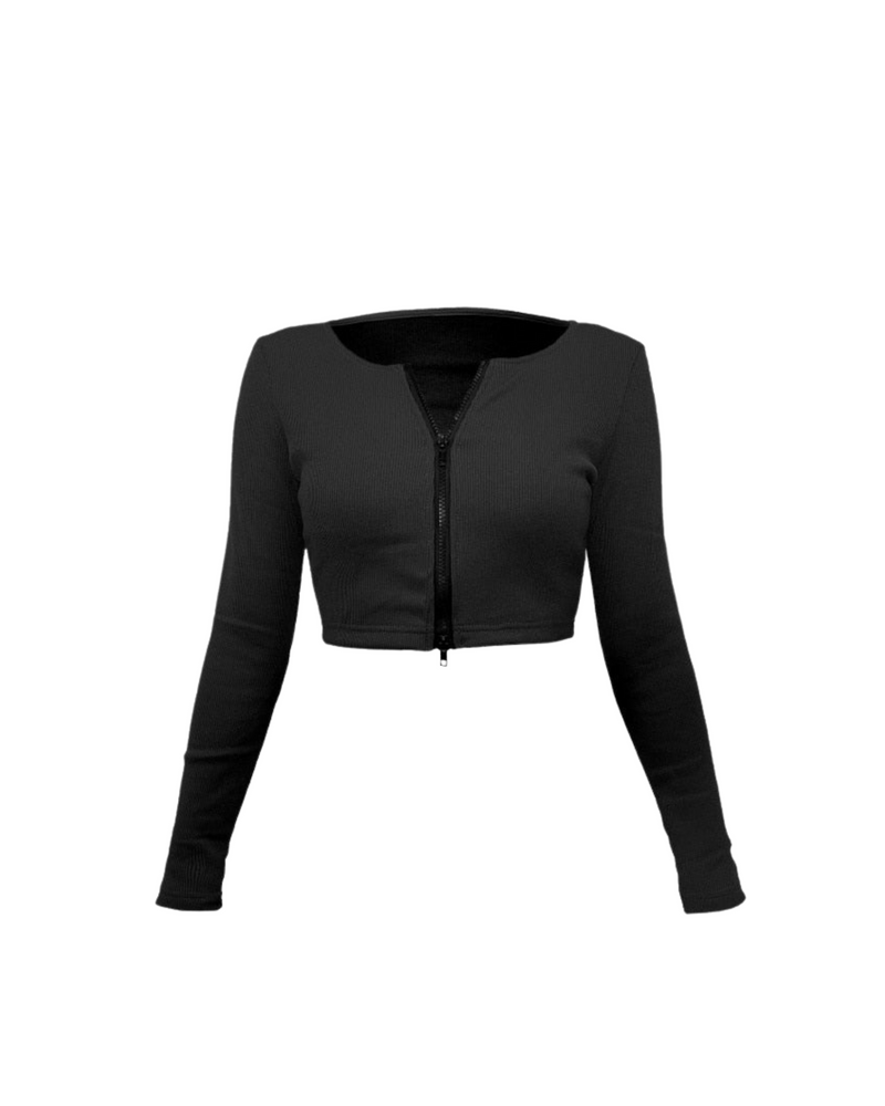 Double Zip Crop Sweater - Black