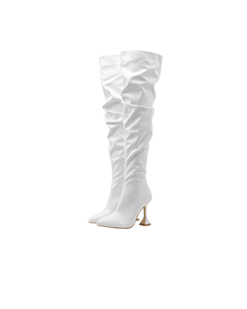 Pleated Faux Leather Over The Knee Boot