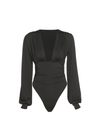 Deep V Neck Bodysuit - Black