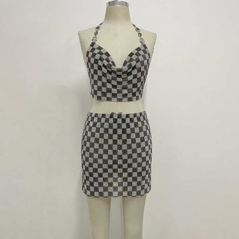 Rhinestone Chain Checkered Set