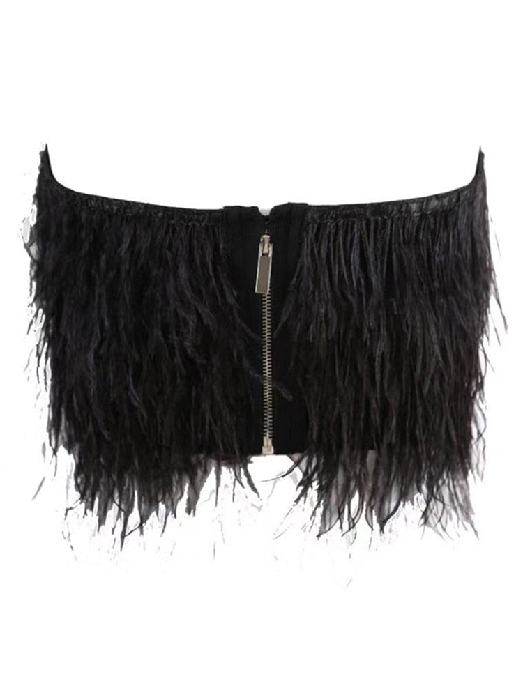 Strapless Feathered Crop Top