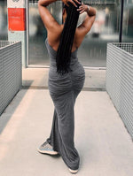 Slinky Ruched Halter Maxi Dress