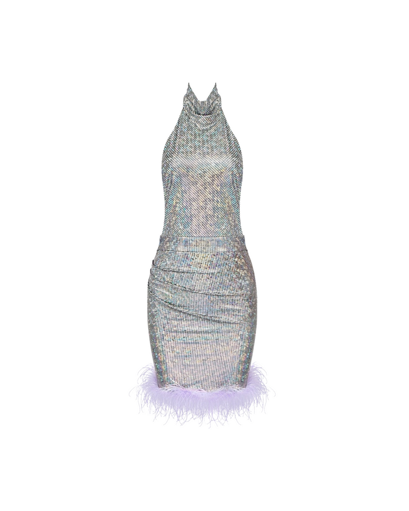 Metallic Feathered Hem Dress