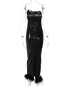 Strapless Feathered Hem Maxi