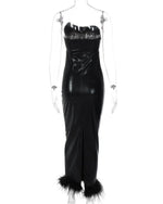 Strapless Feathered Hem Maxi