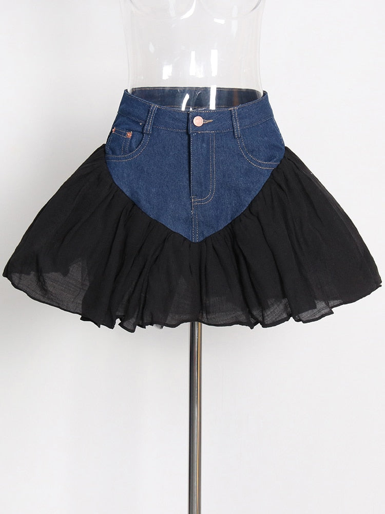 Denim Tulle Detail Skort