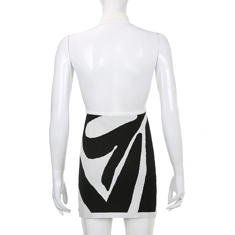 Stretch Knit Printed Halter Dress