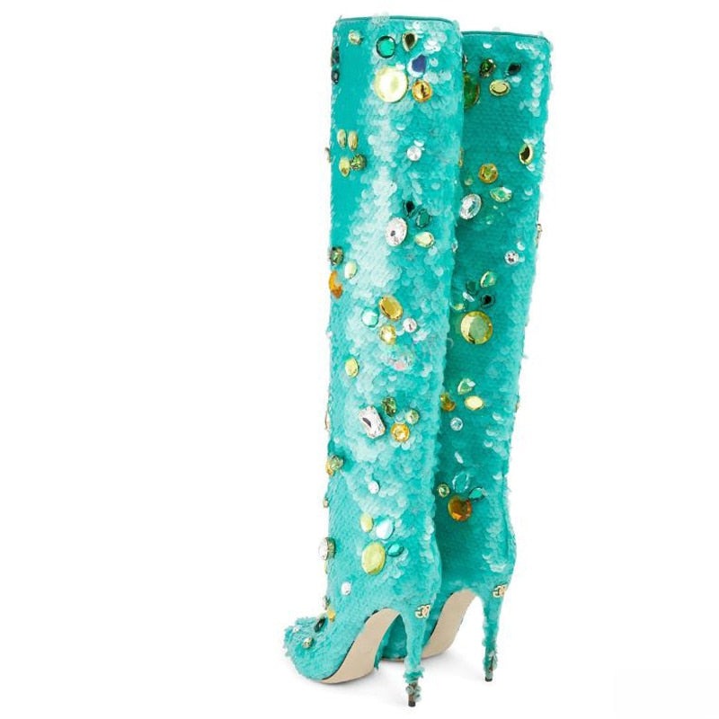 Runway Crystal Knee High Boot