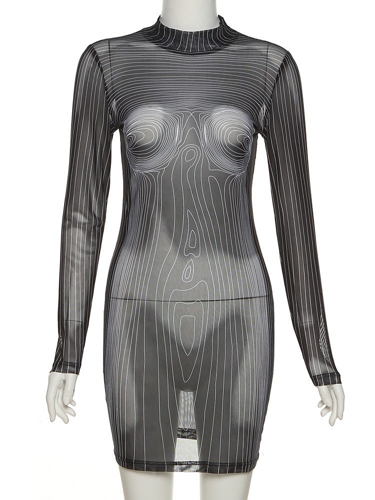 Serving Body Long Sleeve Mesh Dress