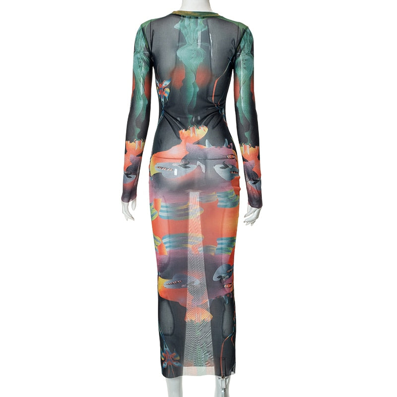 Aria Mesh Printed Dress