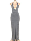 Slinky Ruched Halter Maxi Dress
