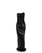 Strapless Feathered Hem Maxi