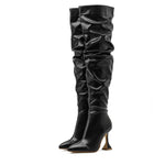 Pleated Faux Leather Over The Knee Boot