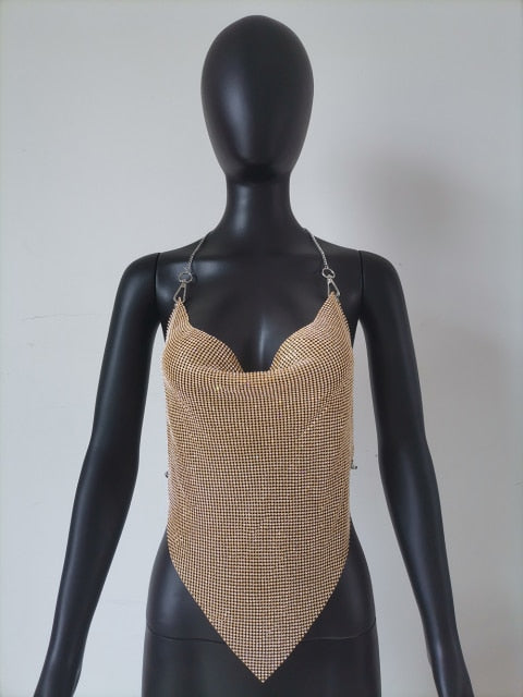 Crystal Rhinestone Halter Tank Top