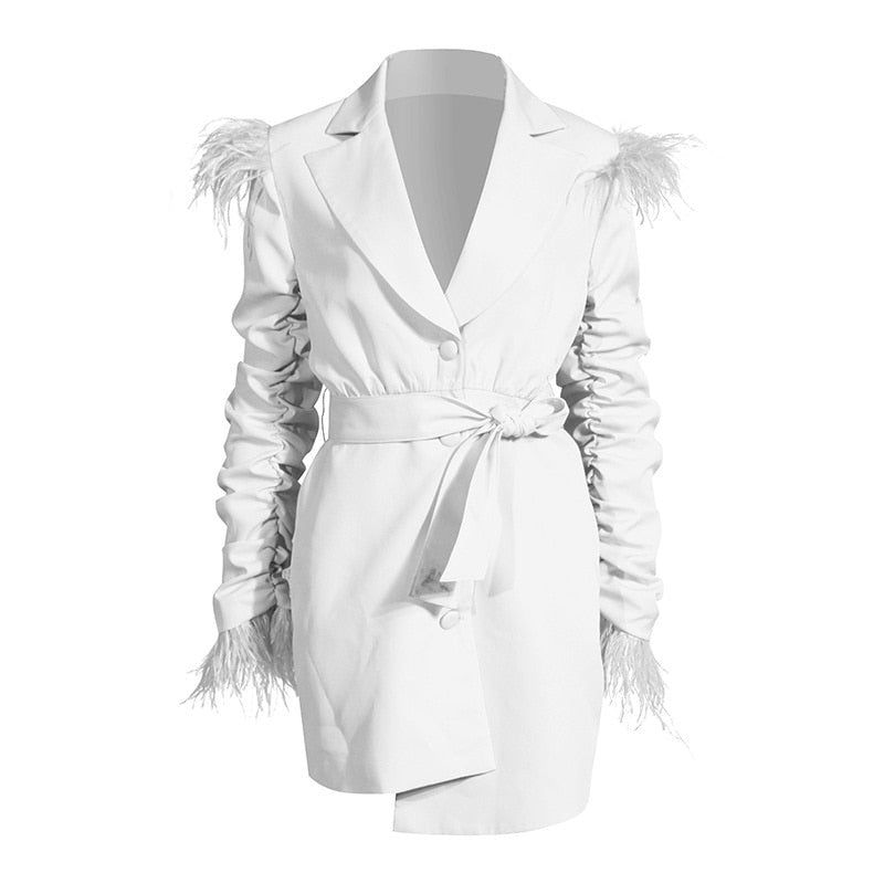 Faux Fur Ruched Blazer Dress