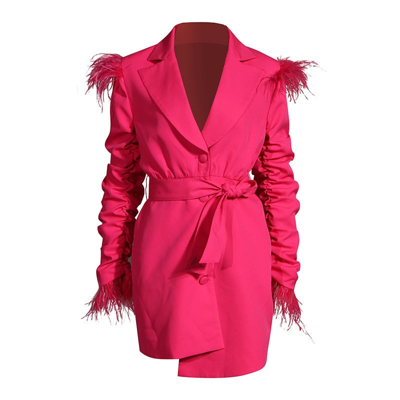 Faux Fur Ruched Blazer Dress