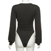 Deep V Neck Bodysuit - Black