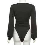 Deep V Neck Bodysuit - Black
